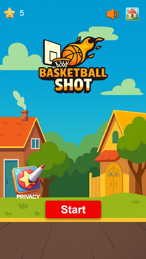 Basketball Shot title screen with a start marker